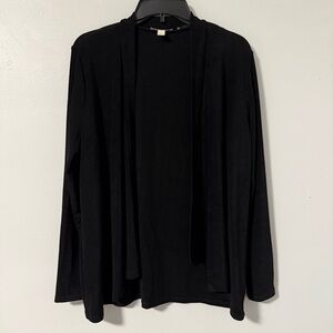 Dana Buchman Open Front Drapey Flowy Black Jersey  Slinky Knit Cardigan Jacket L